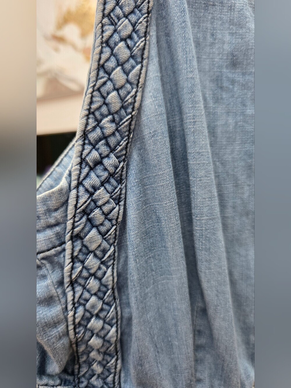 Maeve Anthropologie Light Blue Braided-Strap Denim Bib Top Sz 6 - Picture 3 of 9